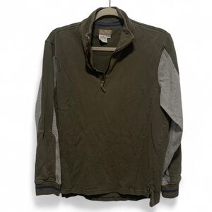 Vintage The Territory Ahead Green Gray Panels Zip Neck Long Sleeve Shirt